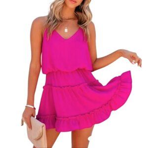 Vici Karty Tiered Mini Dress M Fuschia Racerback Blouson